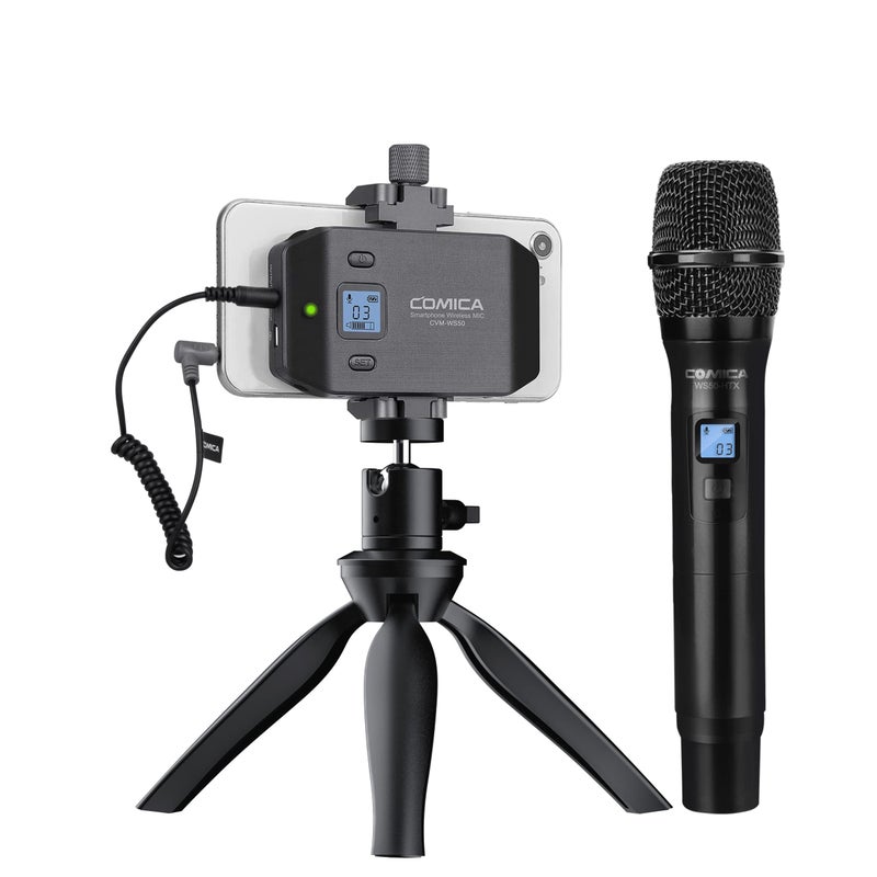 COMICA Wireless Microphone for Smartphone, Comica CVM-WS50(H) Handheld Microphone for iPhone/Android Phones Interview, Professional Recording Mic for Sing Video Vlog YouTube TikTok Facebook Livestream - Image 1